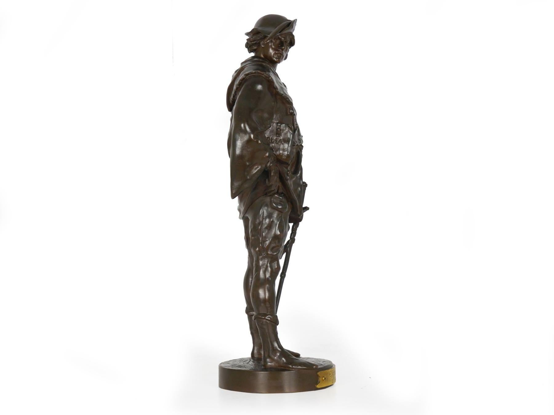 20th Century “Escholier, 14th Siècle” Antique French Bronze Sculpture by Emile Picault