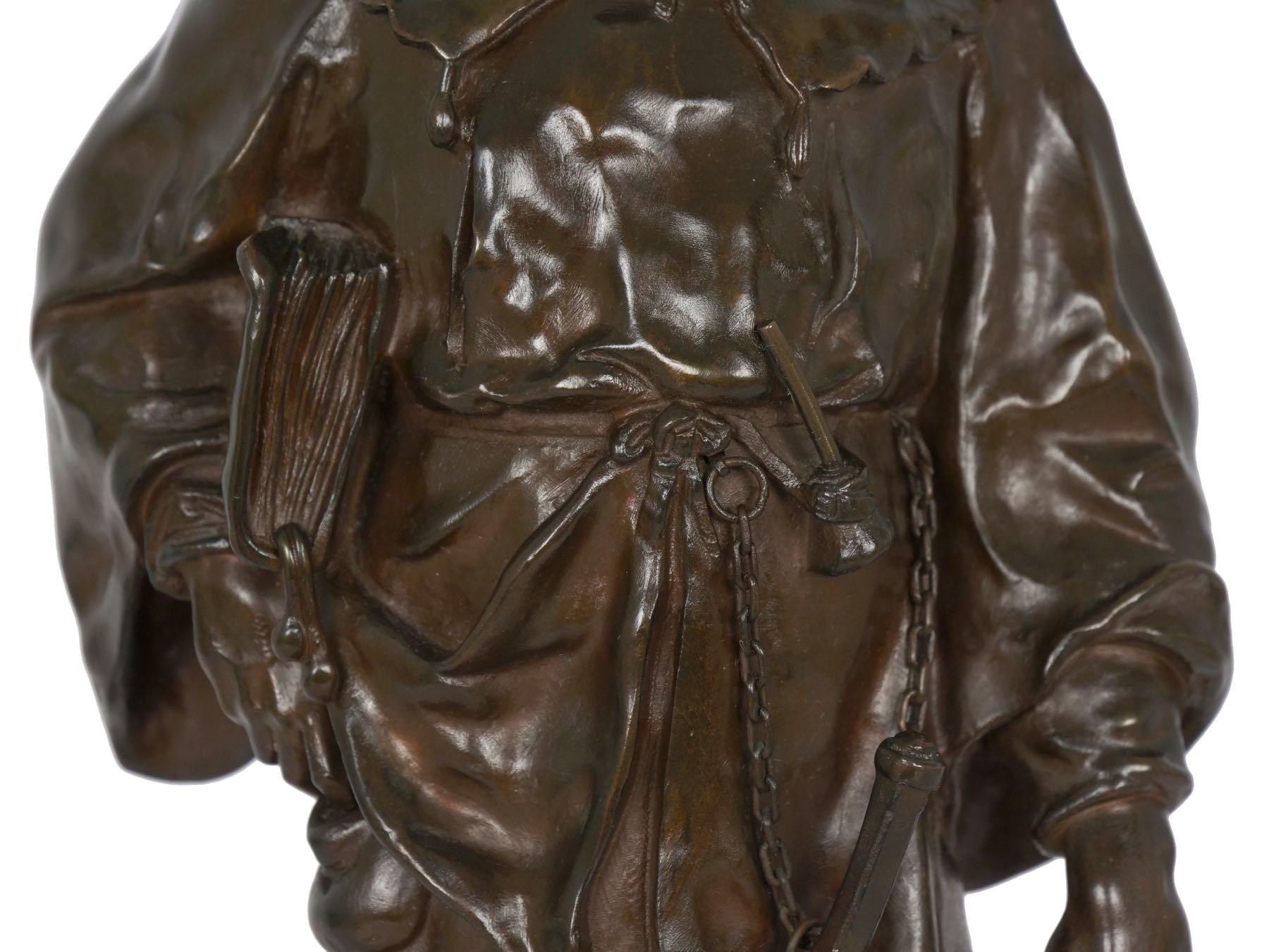 “Escholier, 14th Siècle” Antique French Bronze Sculpture by Emile Picault 4