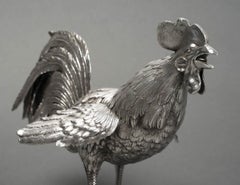 Eschwege Silversmith Pair of Solid Silver Fighting Roosters, Circa