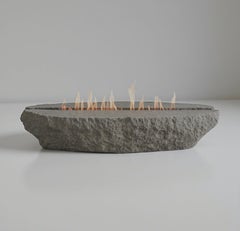Escisión Unique Oval Shaped Grey Quarry Stone Fire Table by Andres Monnier