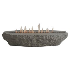 Escisión Unique Oval Shaped Grey Quarry Stone Fire Table by Andres Monnier