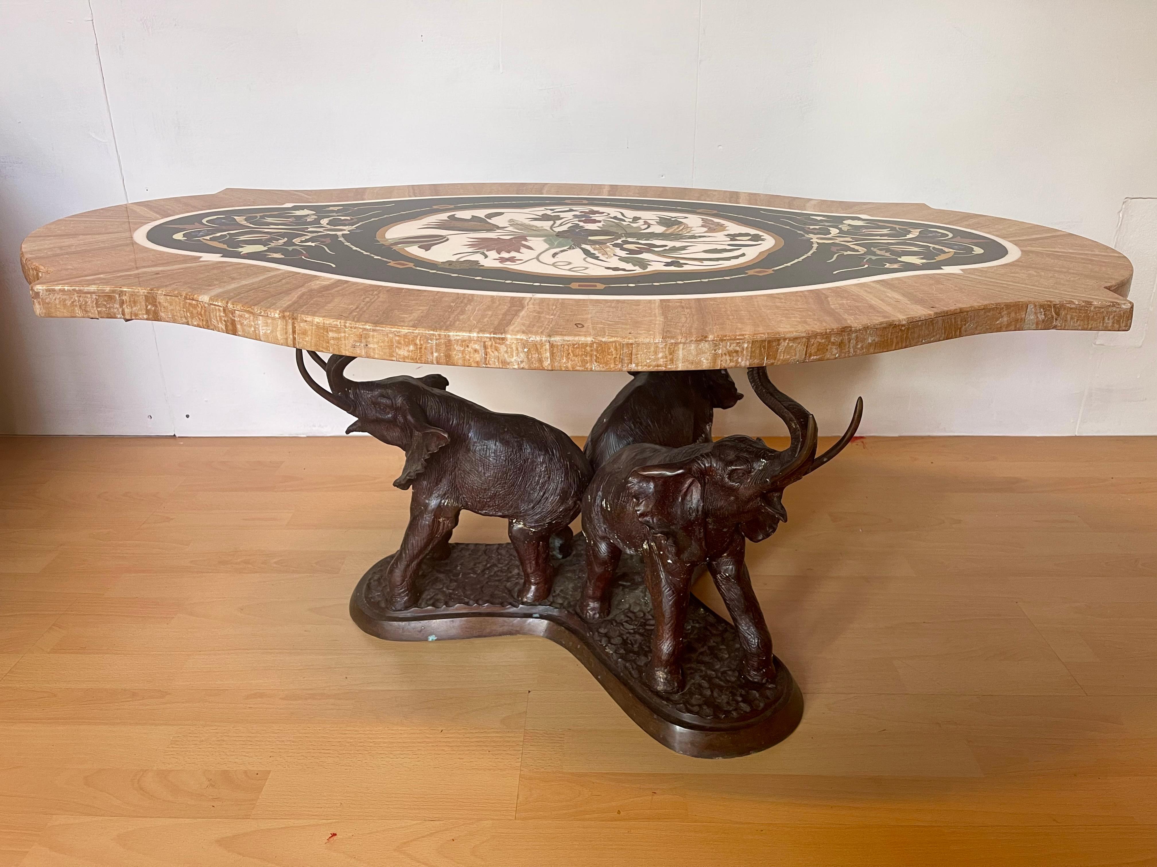 Bronze Esclusivo Tavolo Elephant marmo e bronzo vintage anni 90  For Sale