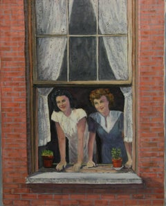 Modern American Figurative Oil Painting Connie and Elli in The Bronx 1994