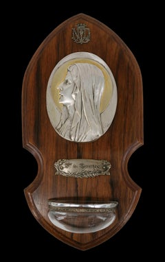 Escudero French Art Deco Holy Water Font, Metal and Wood, Circa 1920