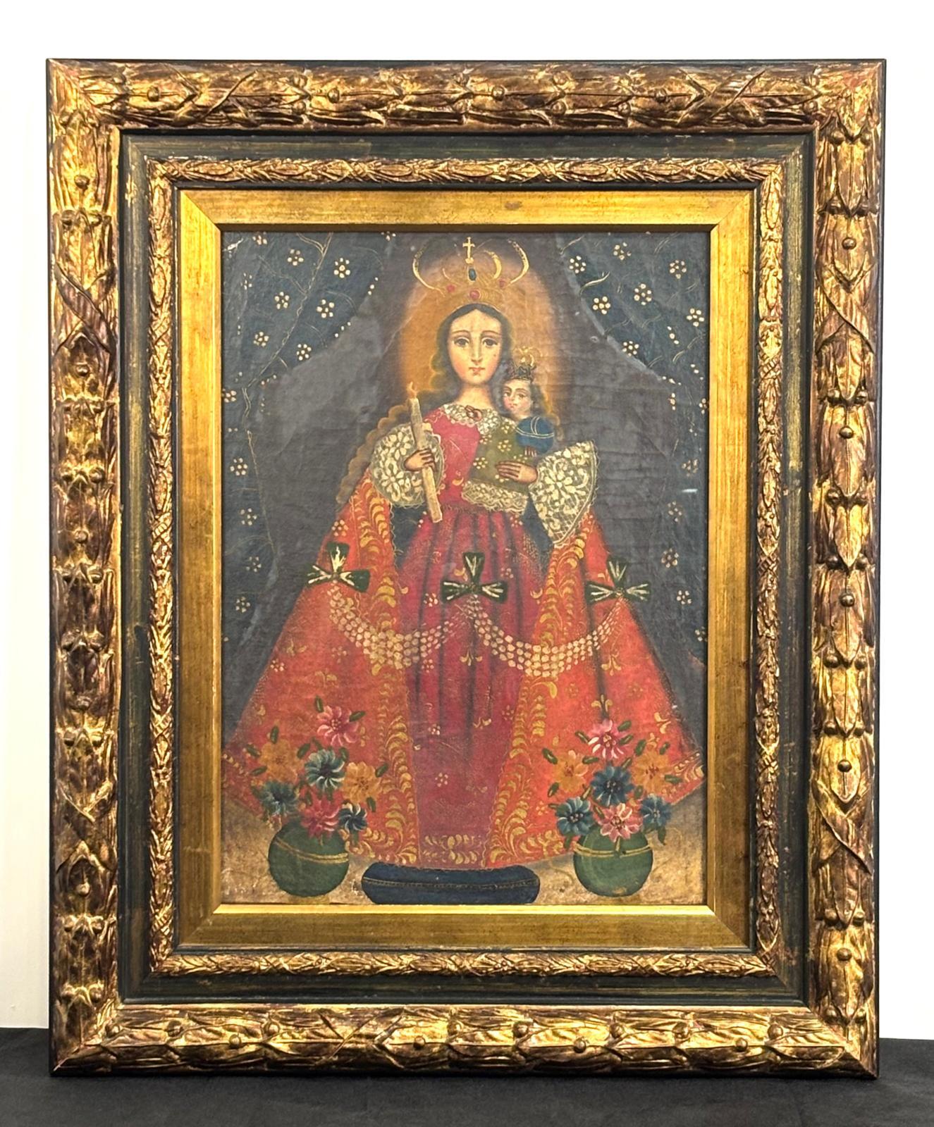 Virgen con niño - óleo sobre tela. - Painting di Escuela colonial (siglo xix)