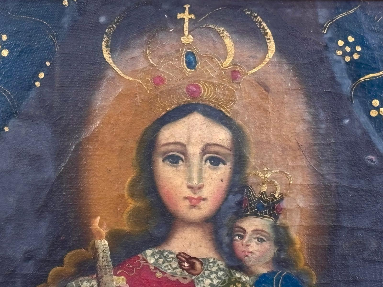 Virgen con niño - óleo sobre tela. - Painting Tribale di Escuela colonial (siglo xix)