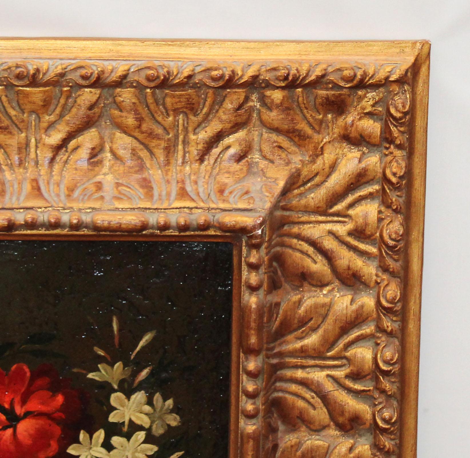Virgen y niño con guirnalda - Óleo sobre tela en venta 9