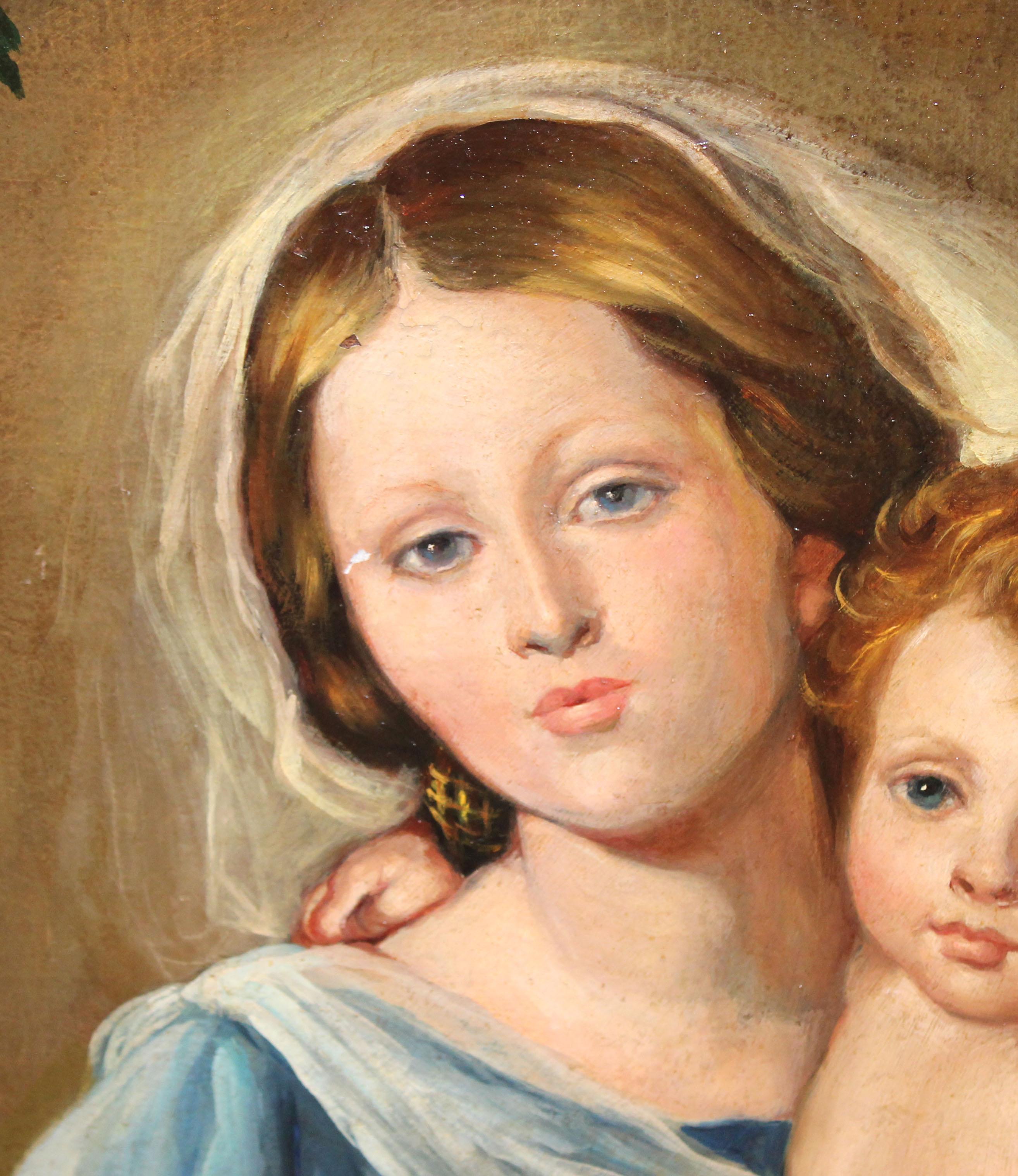 Virgen y niño con guirnalda - Óleo sobre tela - Painting Barroco de Escuela Española (XIX)