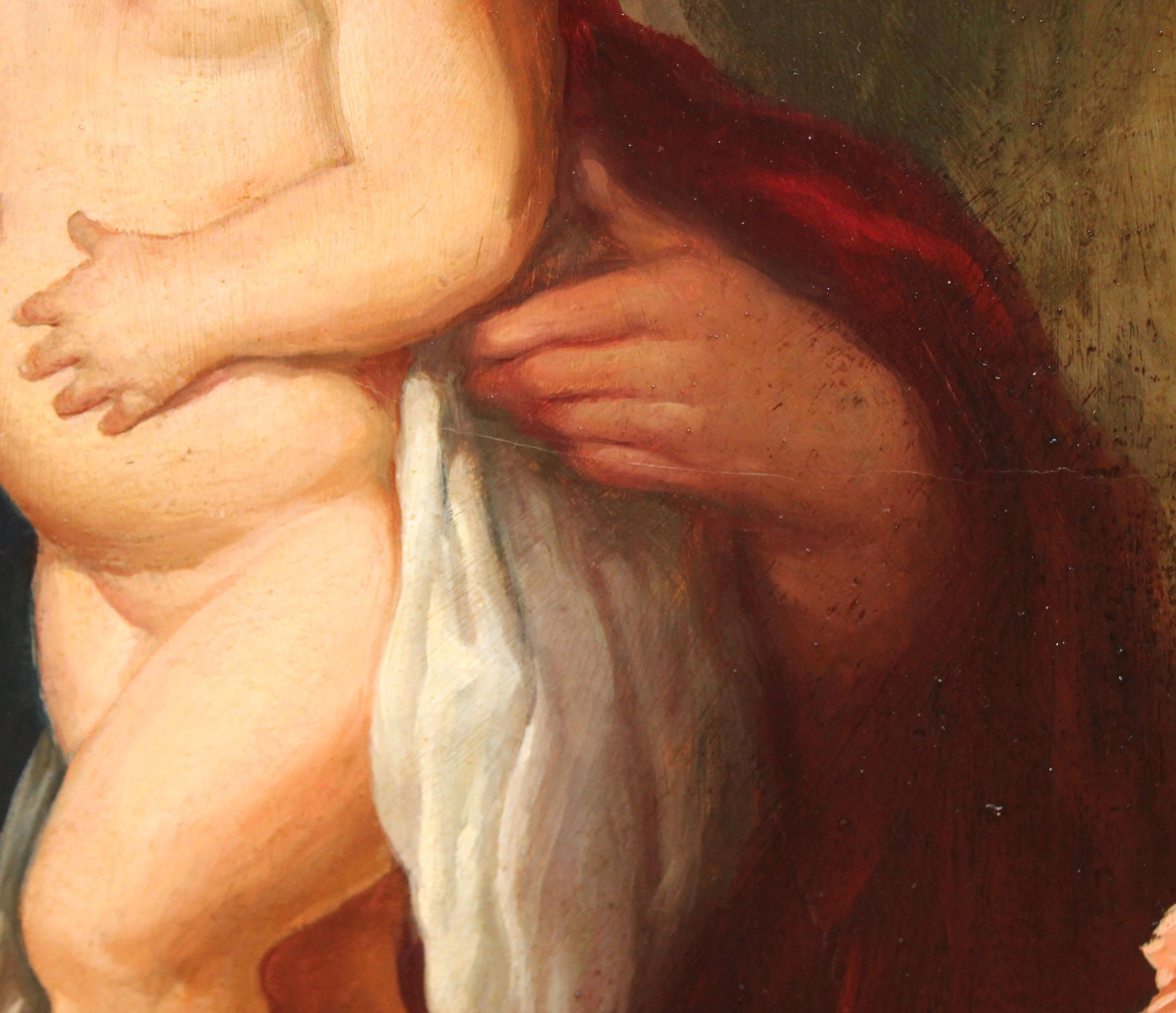 Virgen y niño con guirnalda - Óleo sobre tela en venta 2