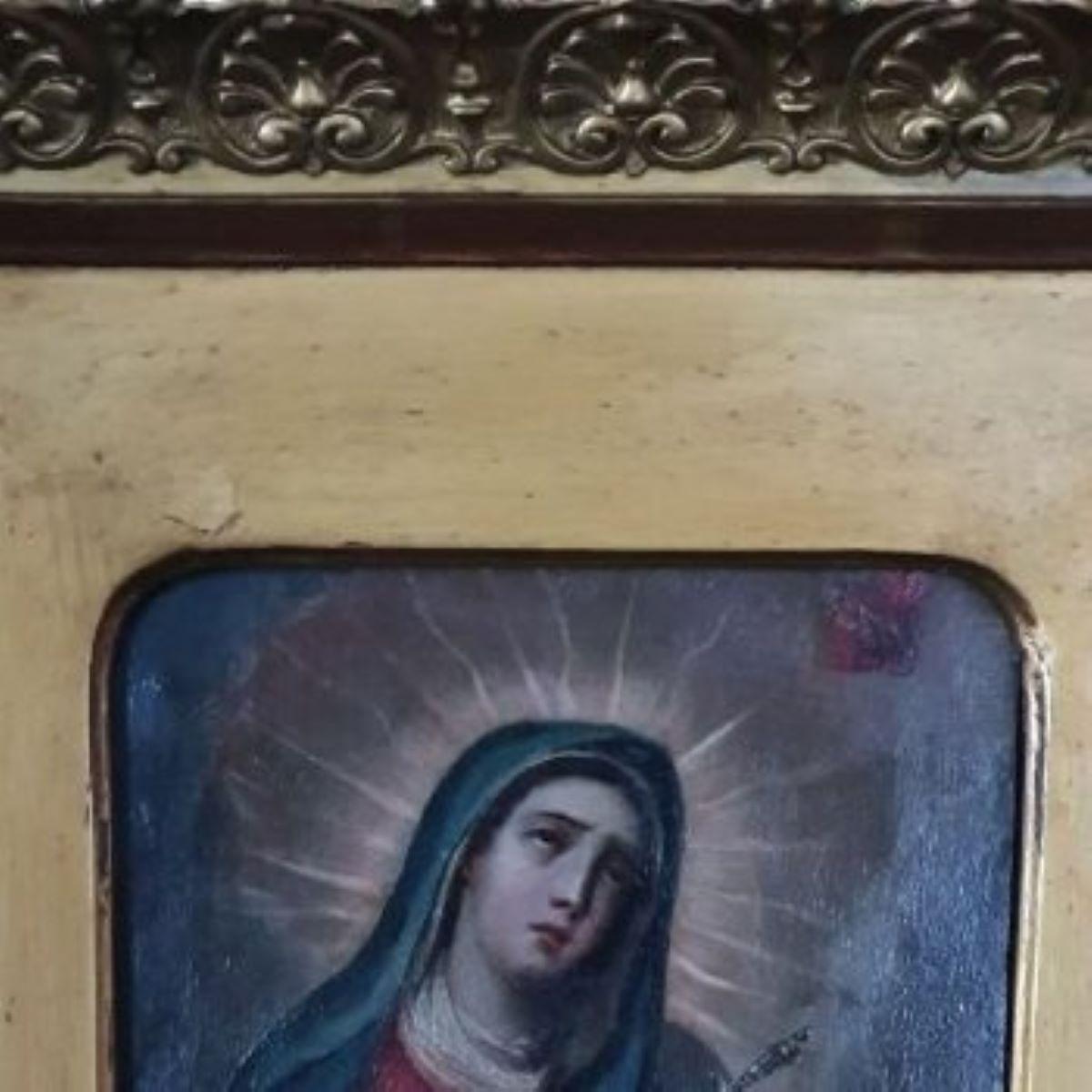 Spanisches Öl auf Kupfer aus dem 18. Jahrhundert - Virgin Dolorosa (Barock), Painting, von Escuela Española (XVIII)