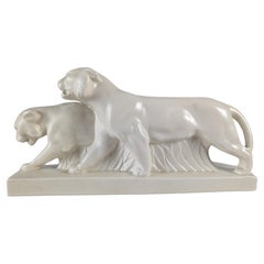 Escultura animal Art Deco de leones, 1920s