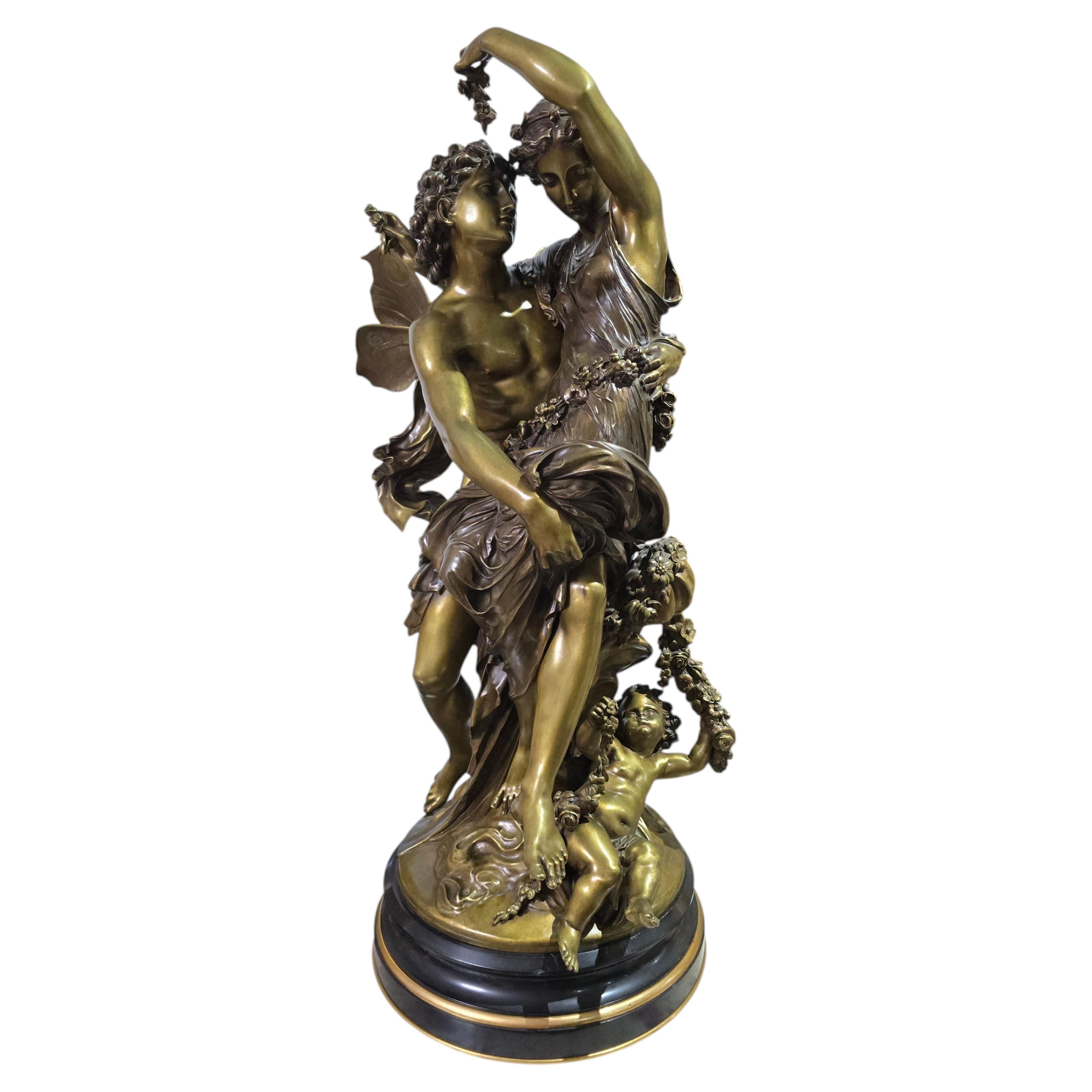 Bronze Sculpture of Flora and Zephyrus by Mathurin Moreau, Circa 1880