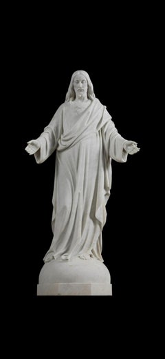 Escultura italiana de mármol blanco del siglo XIX del Sagrado Corazón de Jesús