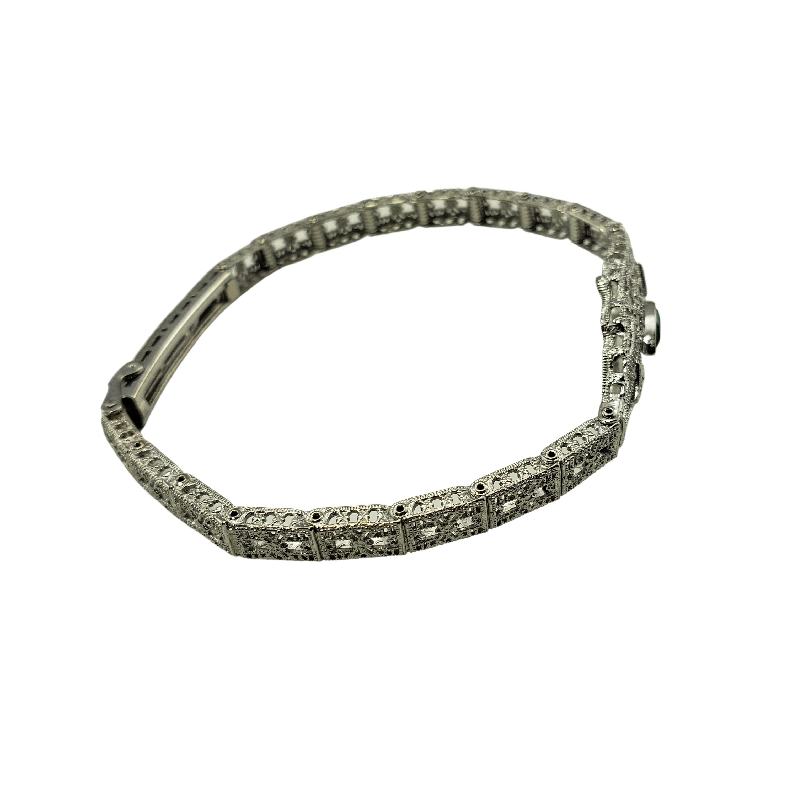 Esemco 10 Karat White Gold Filigree, Diamond Simulated Emerald Bracelet #20075 In Good Condition For Sale In Washington Depot, CT