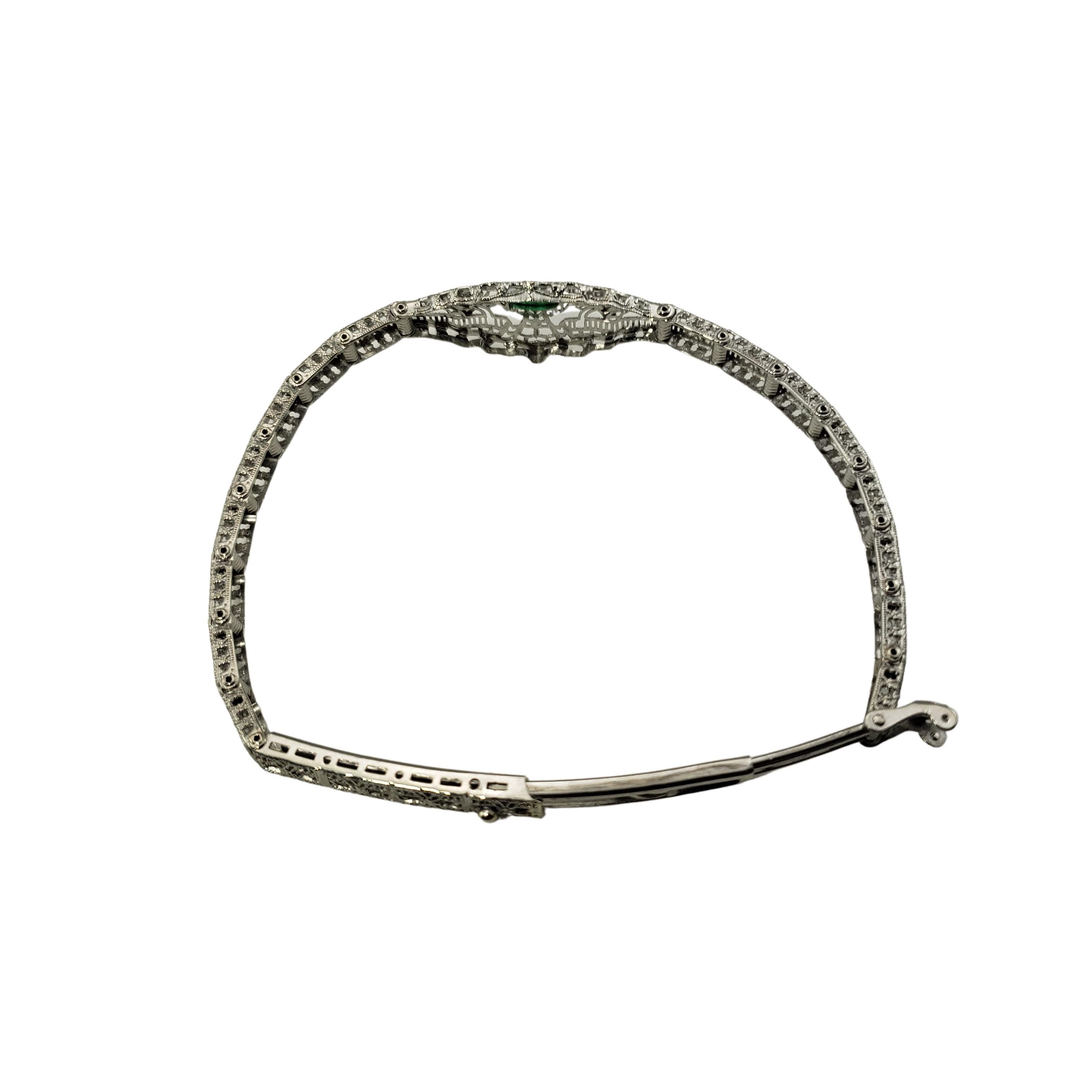 Esemco 10 Karat White Gold Filigree, Diamond Simulated Emerald Bracelet #20075 For Sale 2