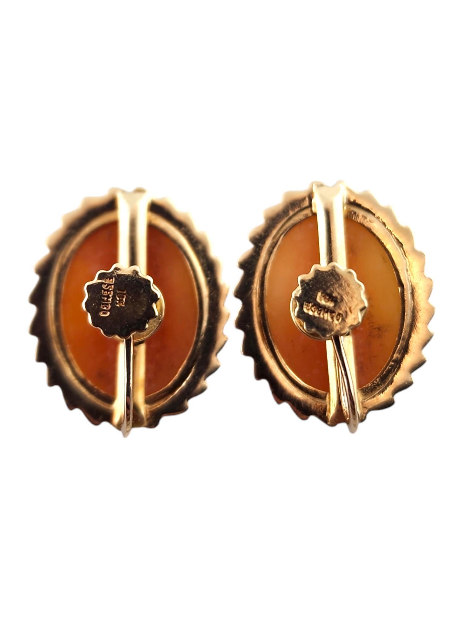 Esemco 10 Karat Yellow Gold Cameo Screw Back Earrings #18570 For Sale 1