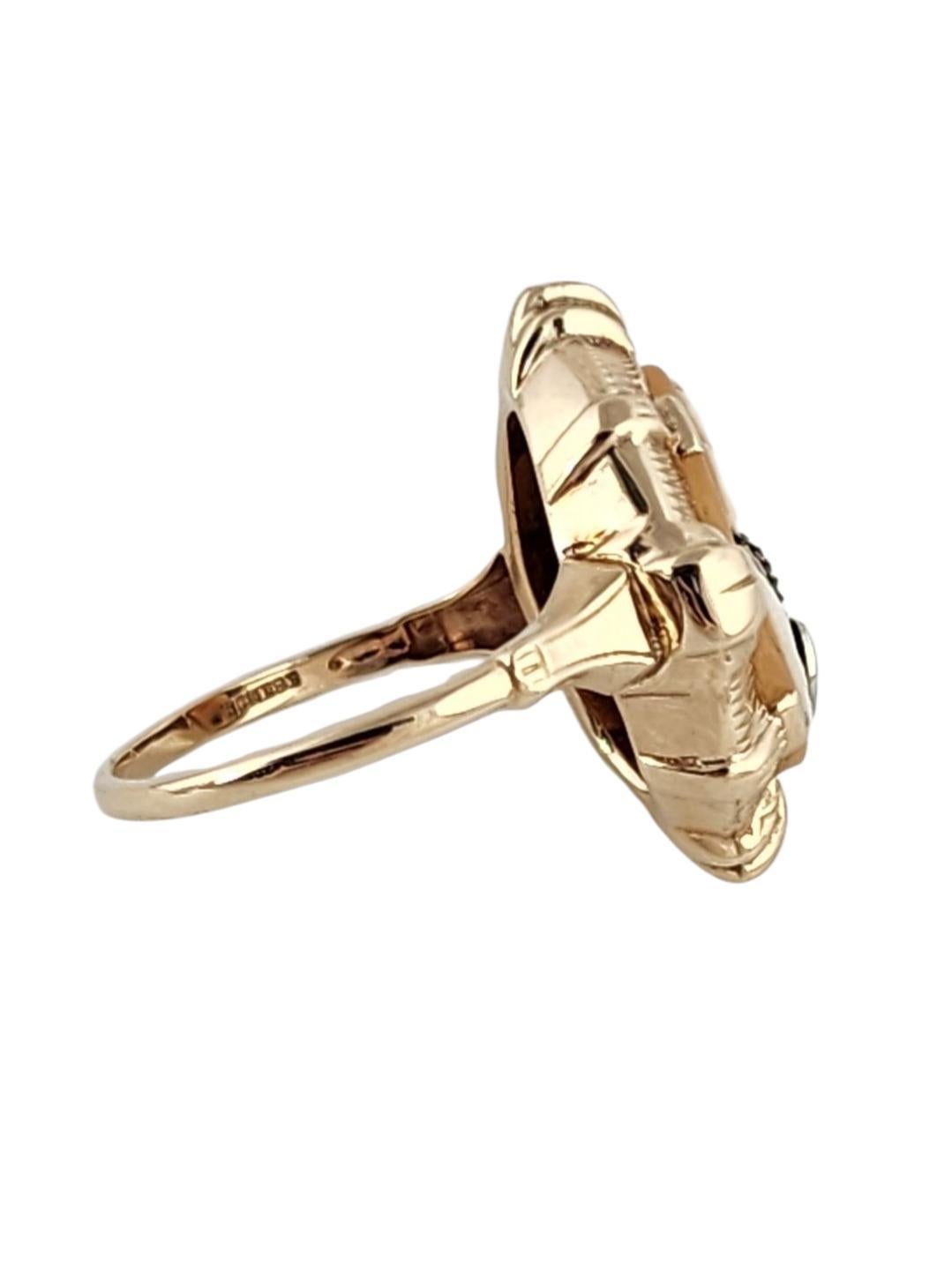 Contemporary Esemco 10K Yellow Gold and Diamond Cameo Ring Size 5.5 #23863 For Sale