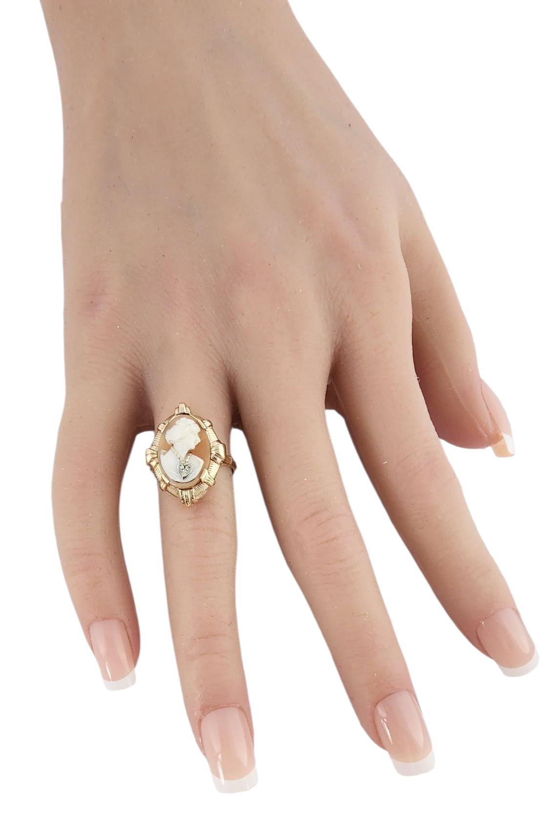 Esemco 10K Yellow Gold and Diamond Cameo Ring Size 5.5 #23863 In Good Condition For Sale In Washington Depot, CT