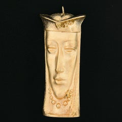 Esemco 14k Yellow Gold Matte Finish Detailed 3D Face Cameo Pin Brooch Pendant