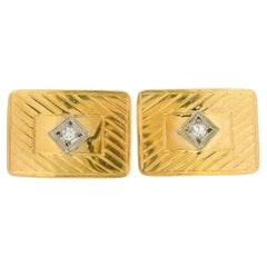 Esemco Vintage 14k Yellow Gold 0.06ctw Diamond Rectangular Etched Cufflinks