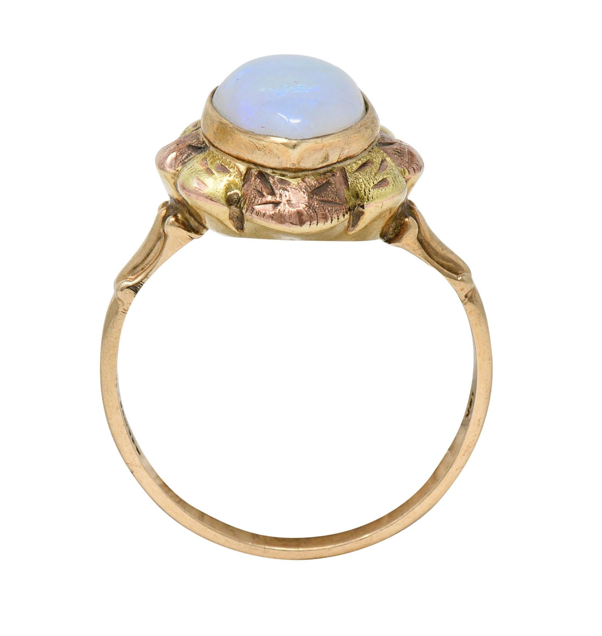 Esemco Vintage Victorian Revival Opal Tri-Colored 10 Karat Gold Navette Ring 2