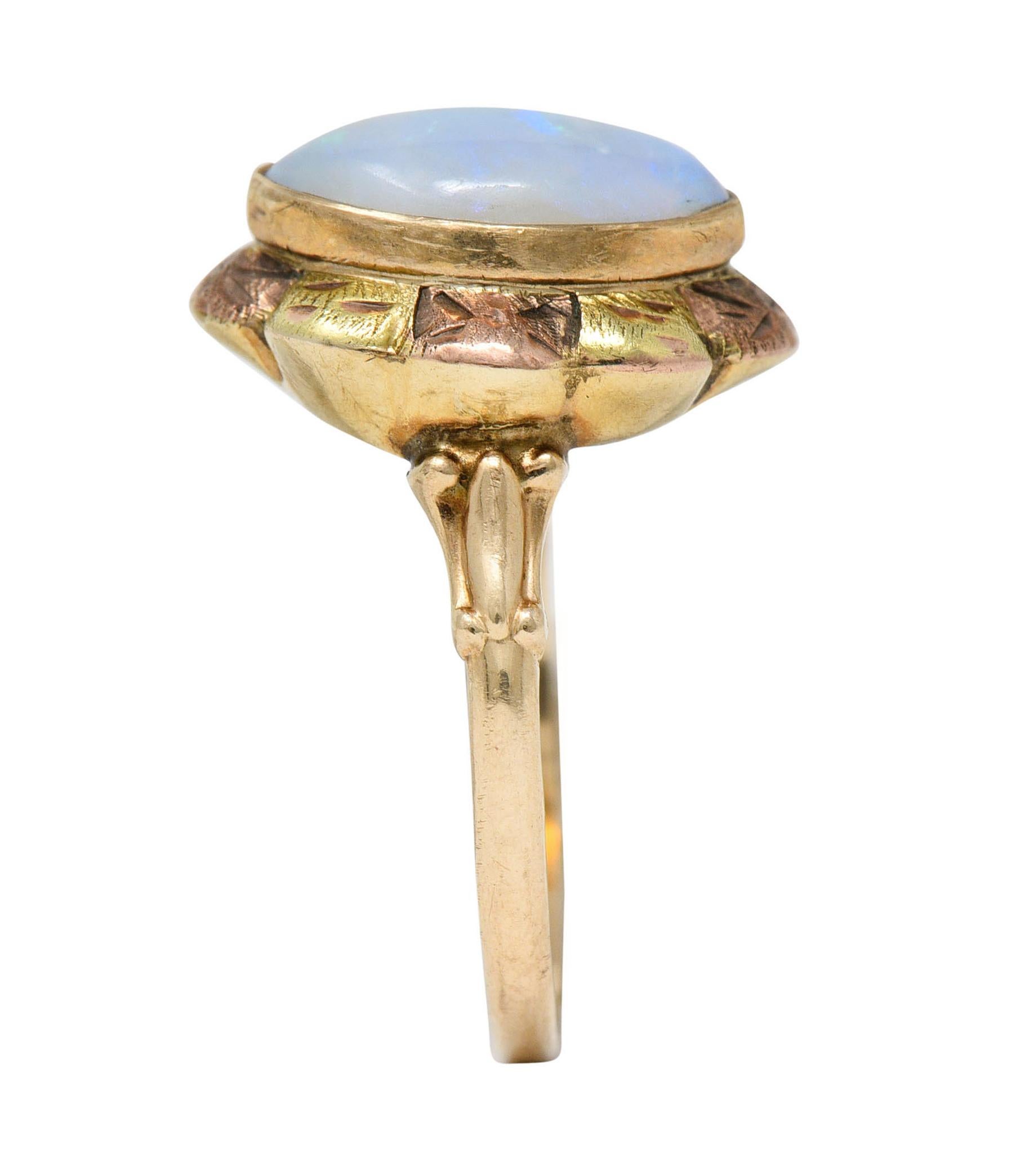 Esemco Vintage Victorian Revival Opal Tri-Colored 10 Karat Gold Navette Ring 3