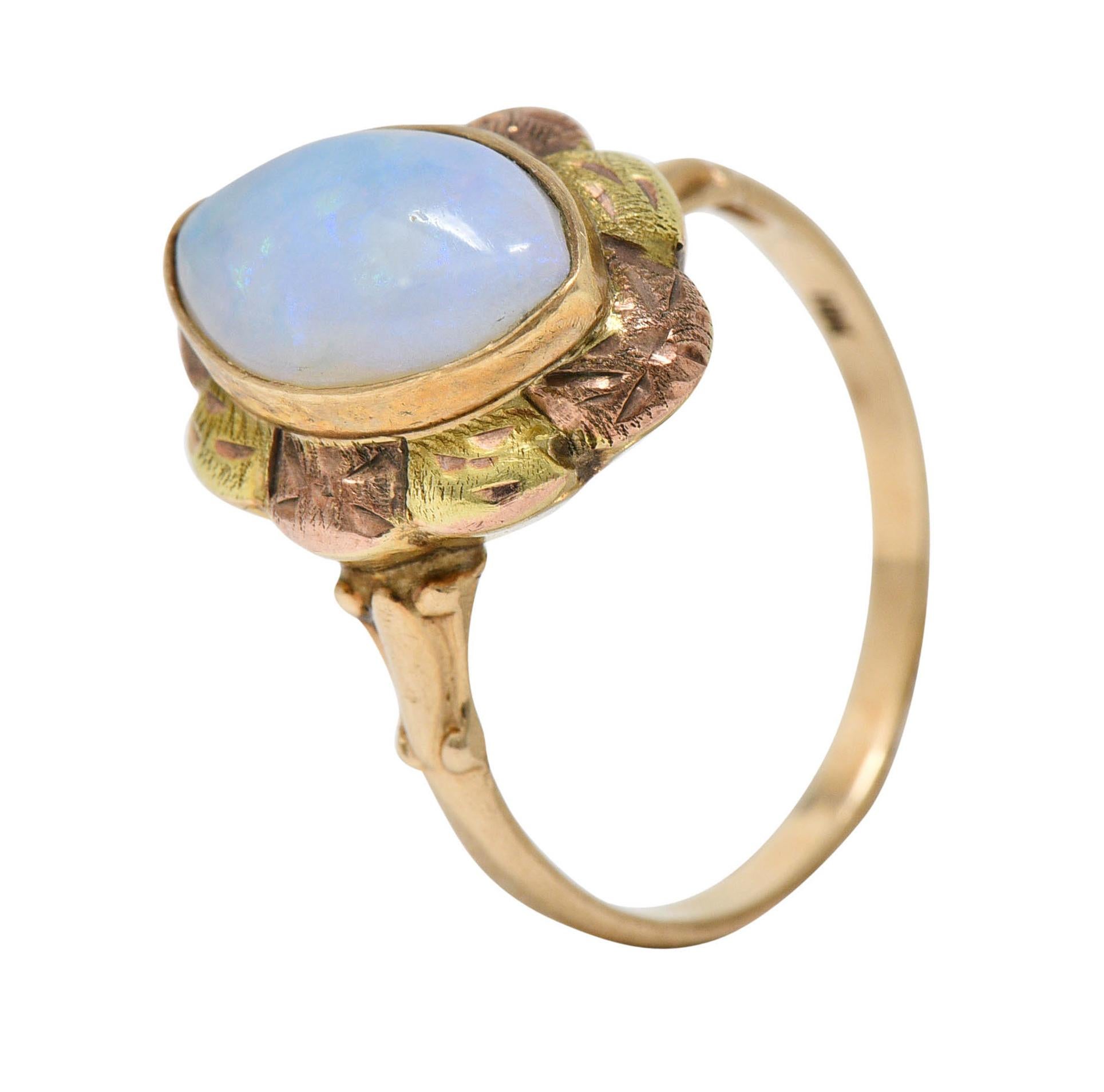 Esemco Vintage Victorian Revival Opal Tri-Colored 10 Karat Gold Navette Ring 4