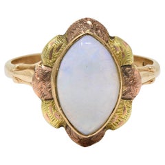 Esemco Vintage Victorian Revival Opal Tri-Colored 10 Karat Gold Navette Ring