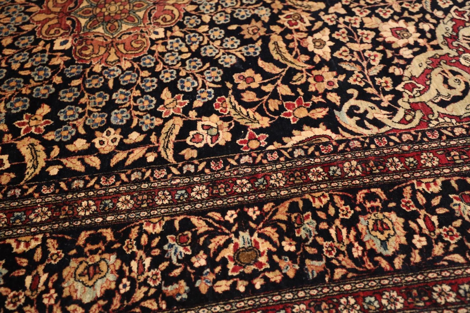 Esfahan Antique Rug, Beige Blue Red Black - 4 x 6 In Good Condition For Sale In New York, NY