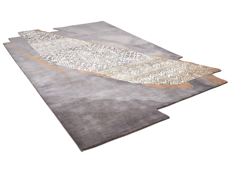 ESHE Hand Knotted Transitional Modern Shaped Rug in Tan Grey Colour by ...