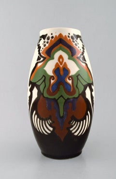 Eskaf, Holland Art Nouveau Ceramic Vase, Hand-Painted, 1930s