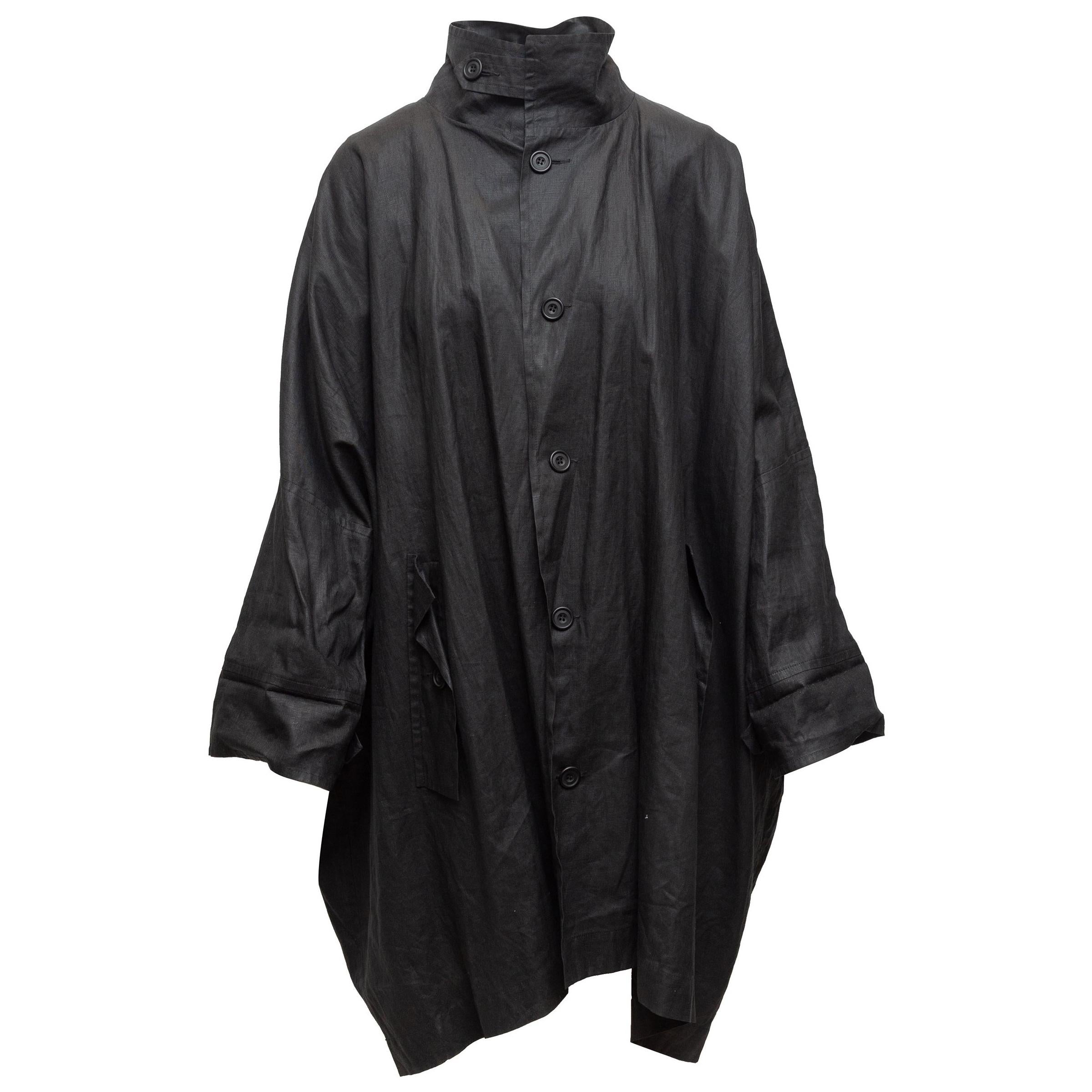 Eskandar Black Lightweight Linen-Blend Coat