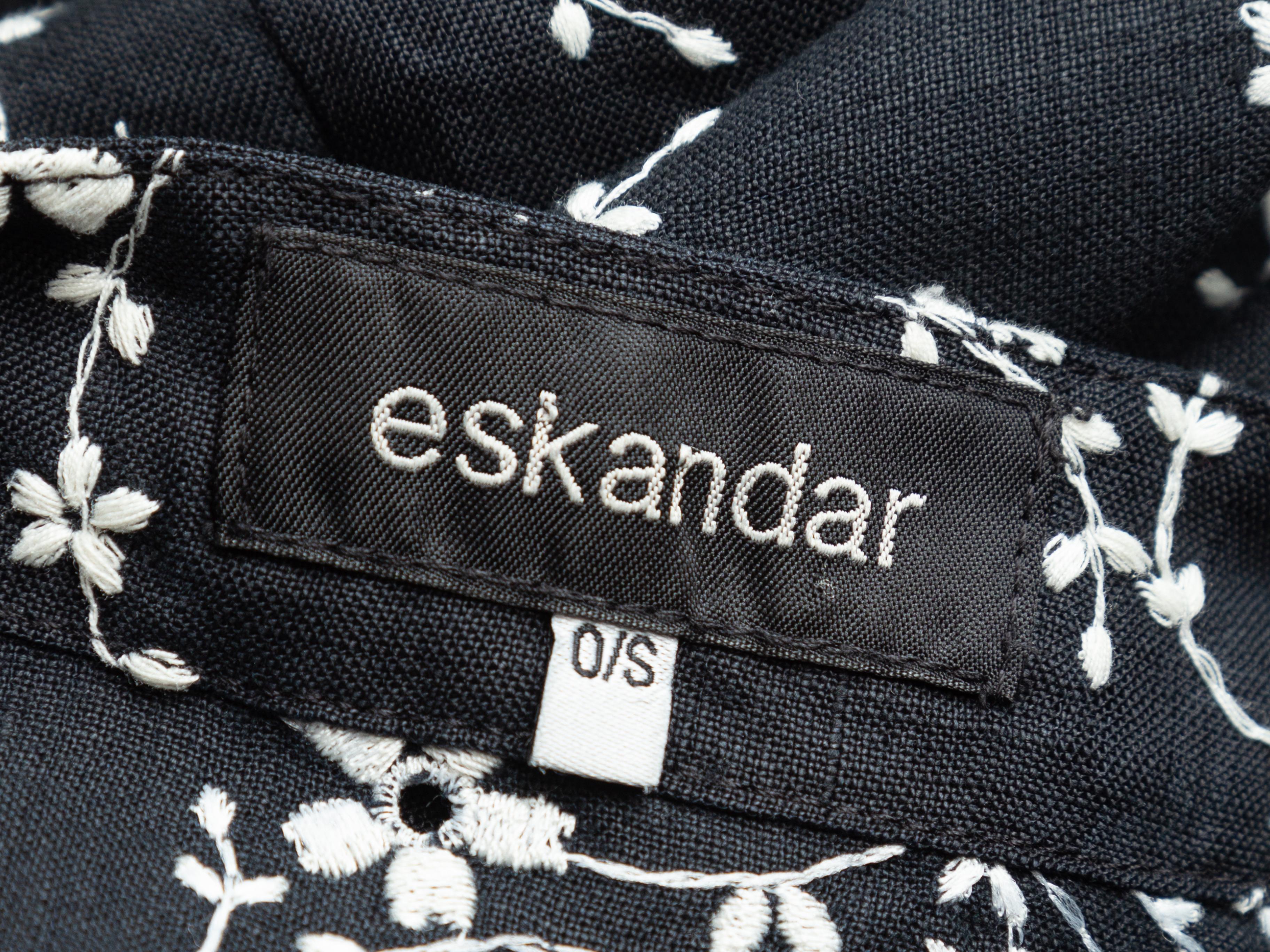 Women's Eskandar Black & White Floral Embroidered Linen Top
