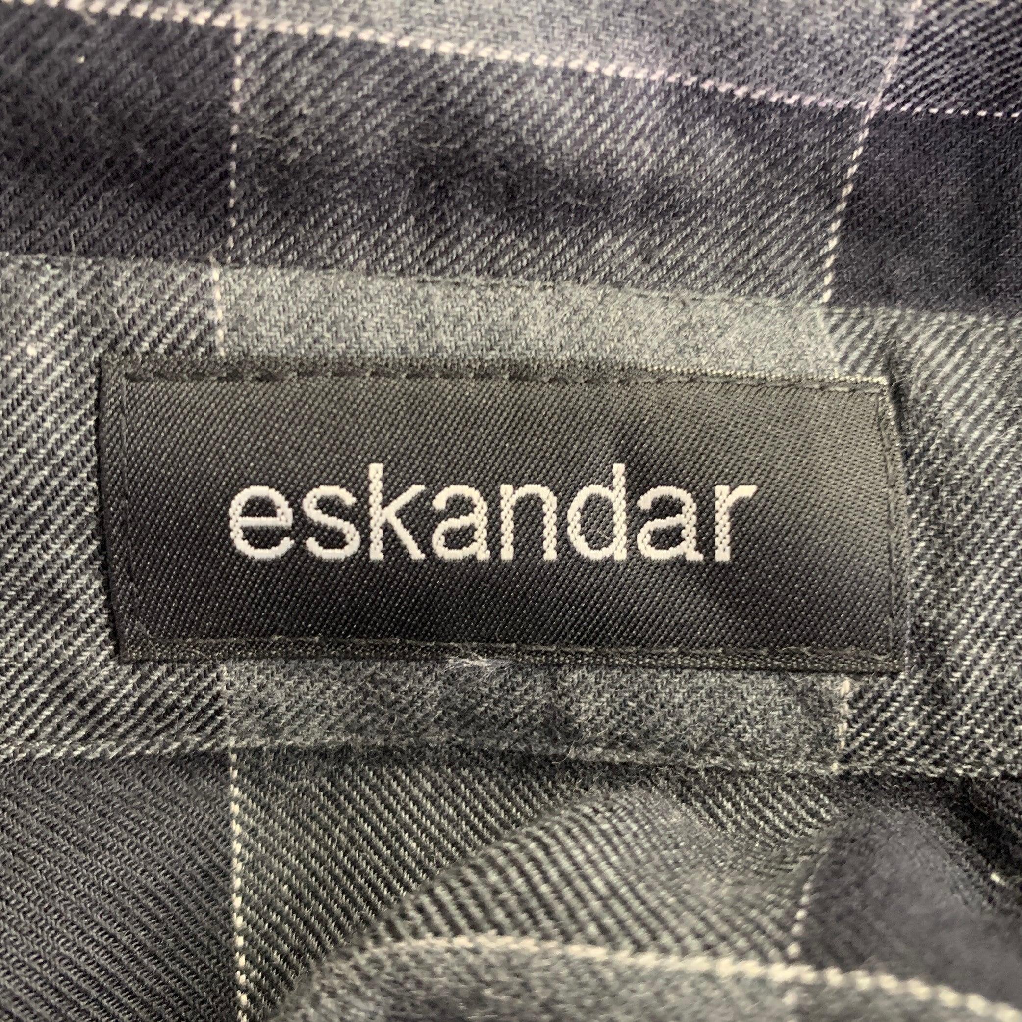 De las mujeres ESKANDAR Talla L Negro Carbón Algodón Sobredimensionado Camisa Cuello Punto Cuadros en venta