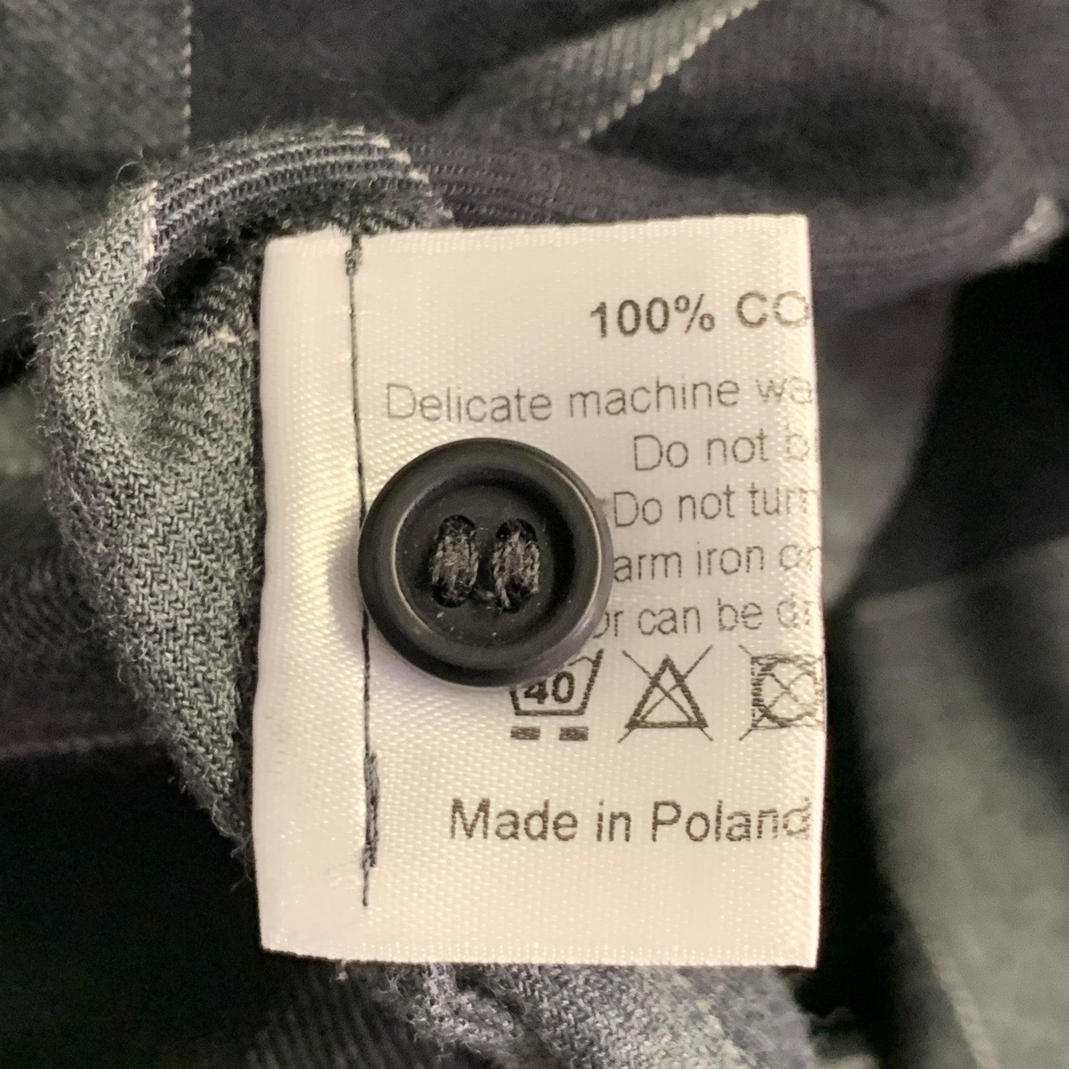 ESKANDAR Talla L Negro Carbón Algodón Sobredimensionado Camisa Cuello Punto Cuadros en venta 1