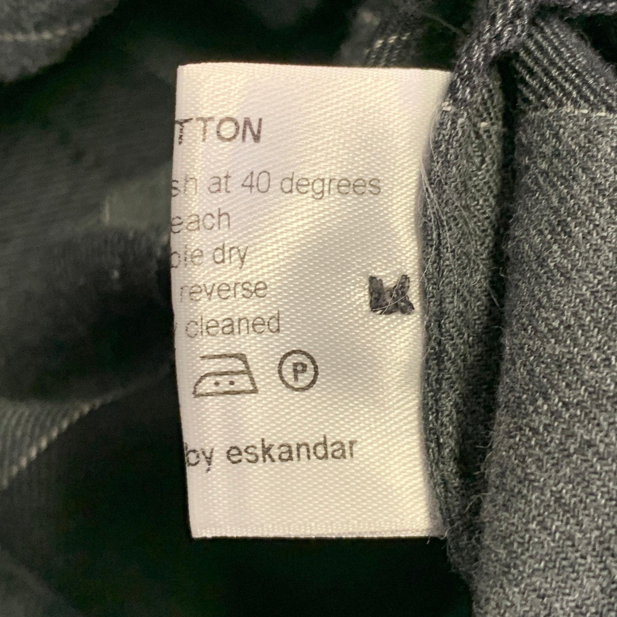ESKANDAR Talla L Negro Carbón Algodón Sobredimensionado Camisa Cuello Punto Cuadros en venta 2