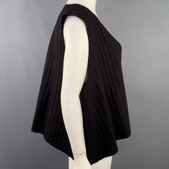 ESKANDAR Size L Brown Purple Wool Cashmere Ribbed Open Front Vest