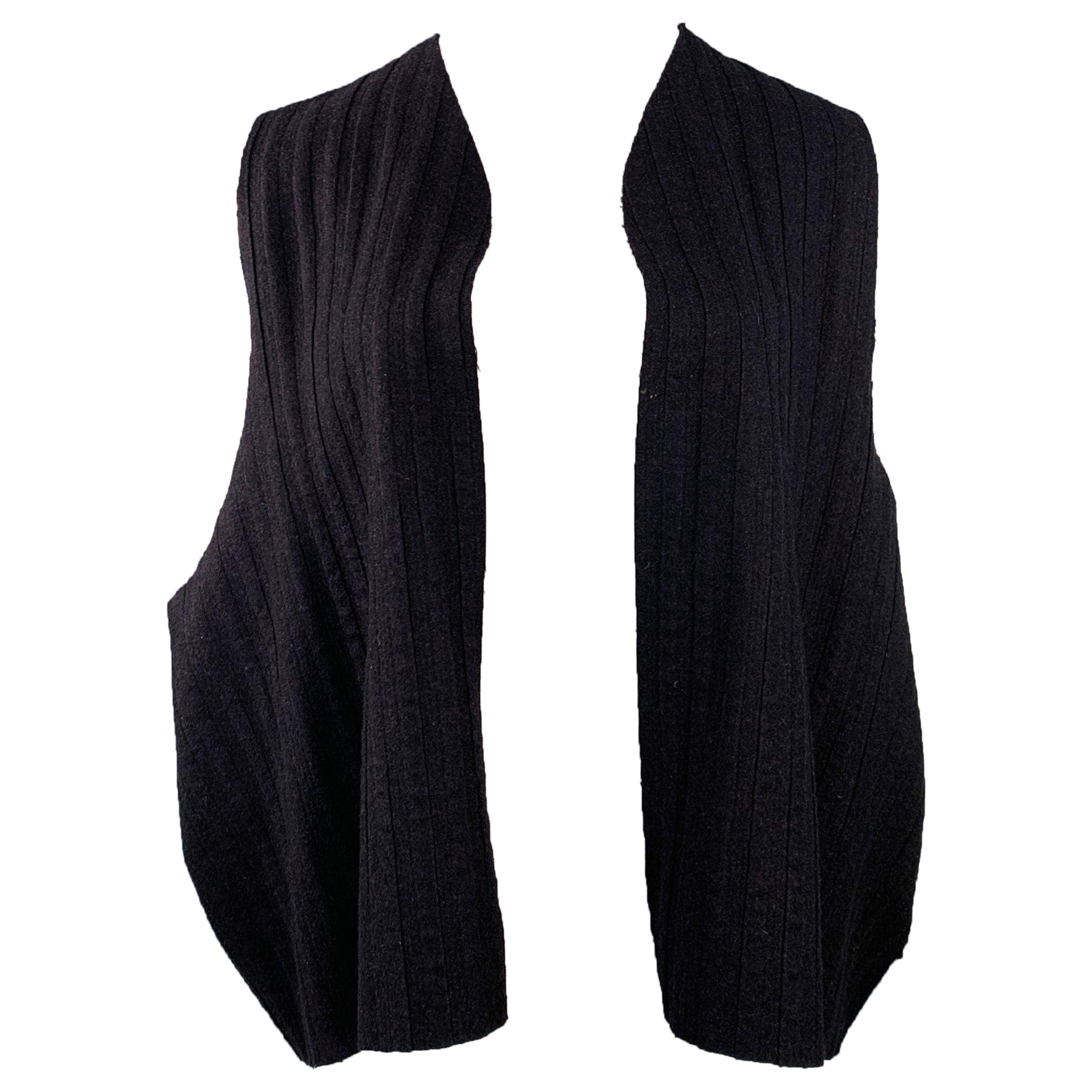 ESKANDAR Größe L Braun Lila Wolle Kaschmir Gerippte Weste vorne offen im Angebot