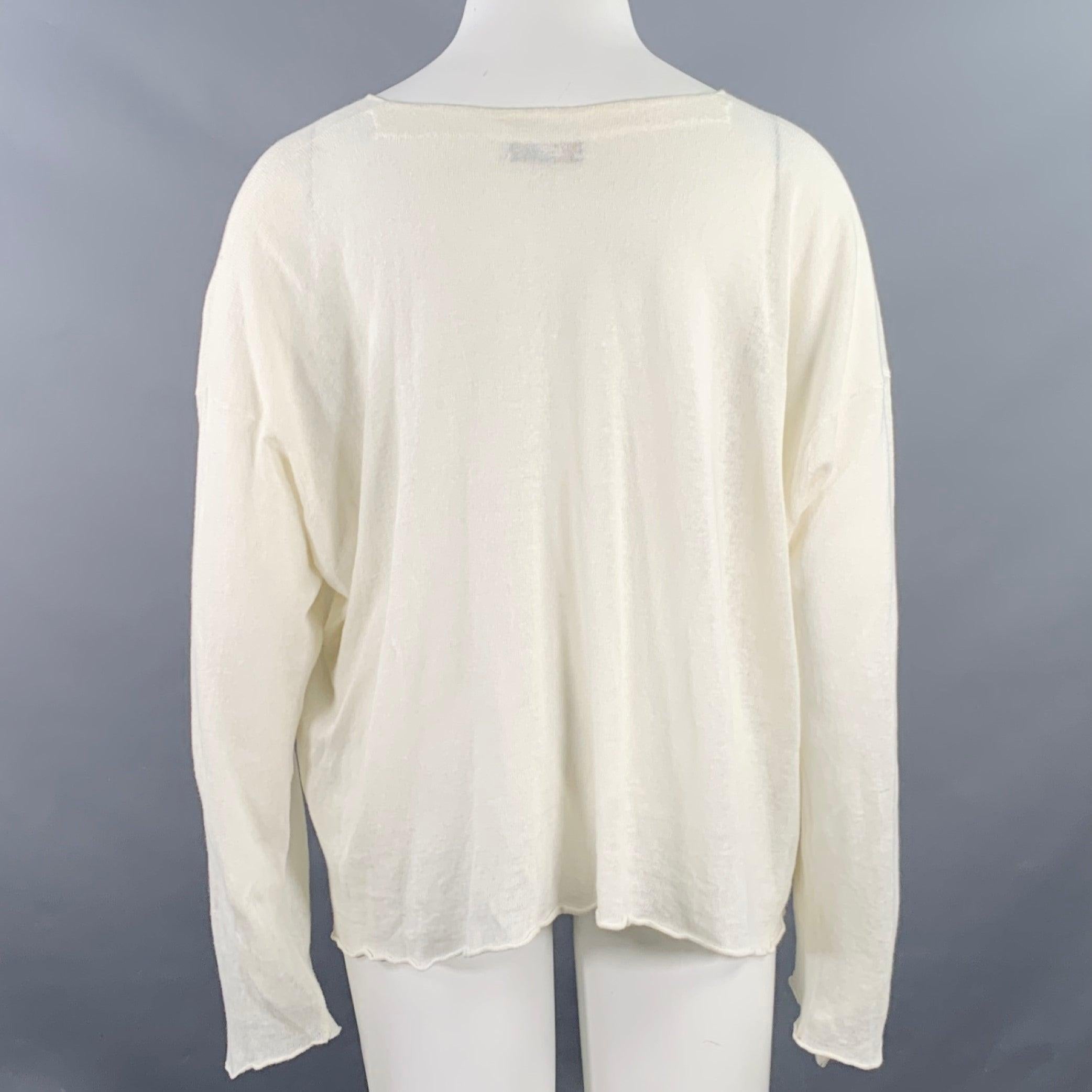 Beige ESKANDAR Size L Cream Linen Cotton Knit Oversized Pullover For Sale