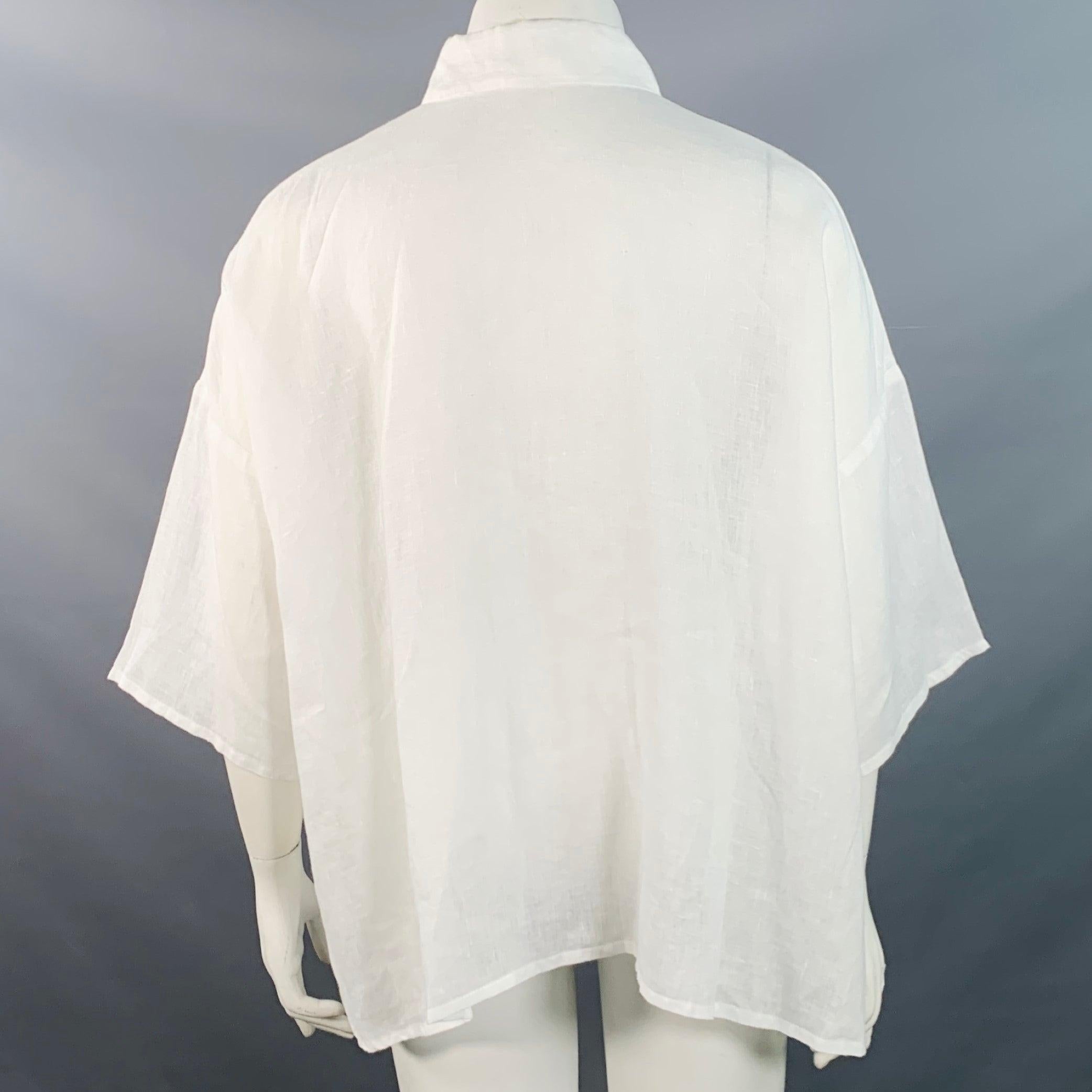 Gris ESKANDAR Size L White Linen Oversized Button Up Shirt (Chemise à boutons surdimensionnée en lin blanc) en vente