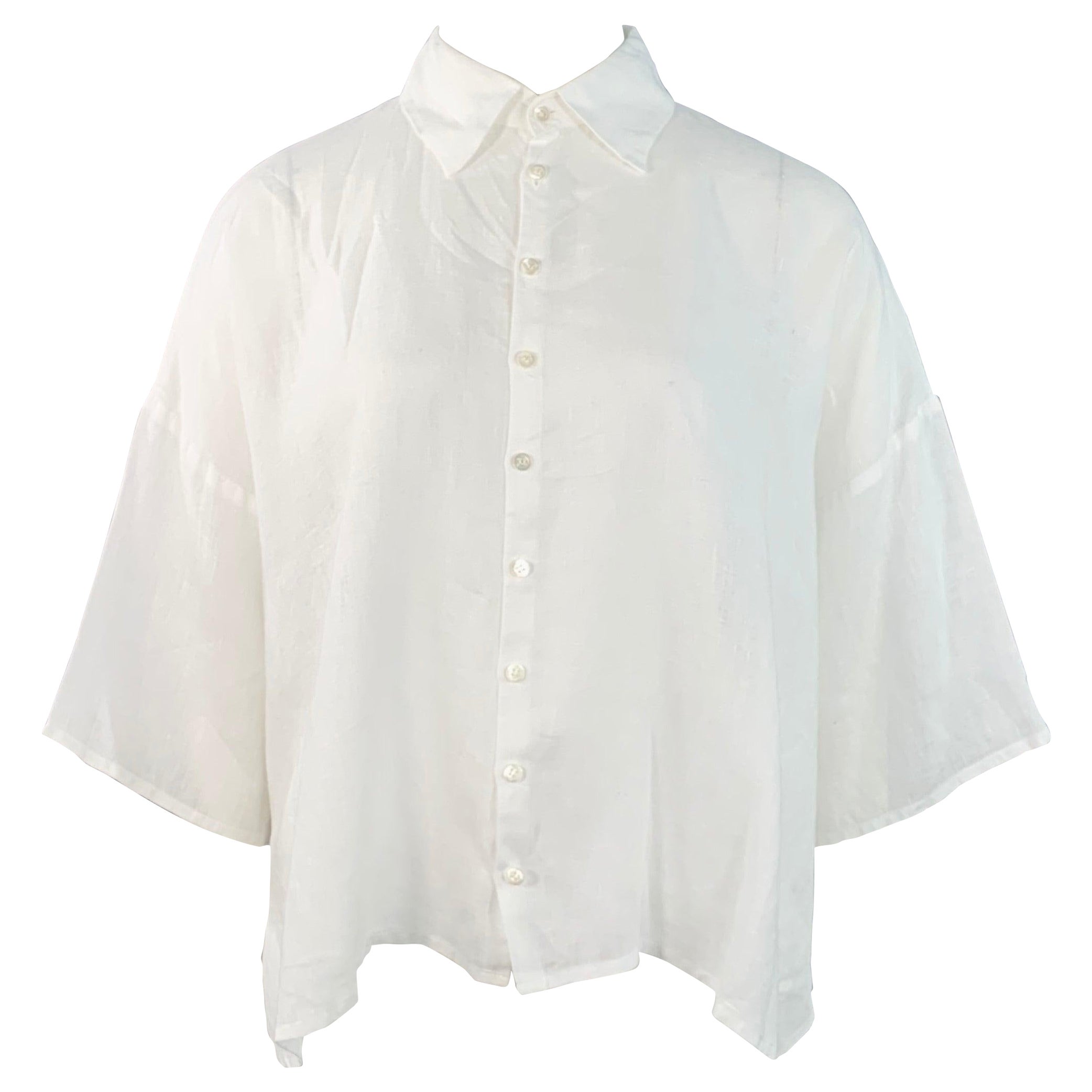 ESKANDAR Size L White Linen Oversized Button Up Shirt (Chemise à boutons surdimensionnée en lin blanc) en vente