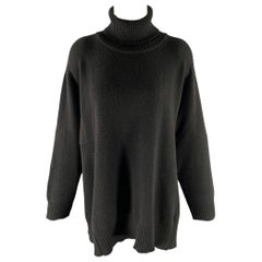 ESKANDAR Size M Black Cashmere Oversized Turtleneck Sweater