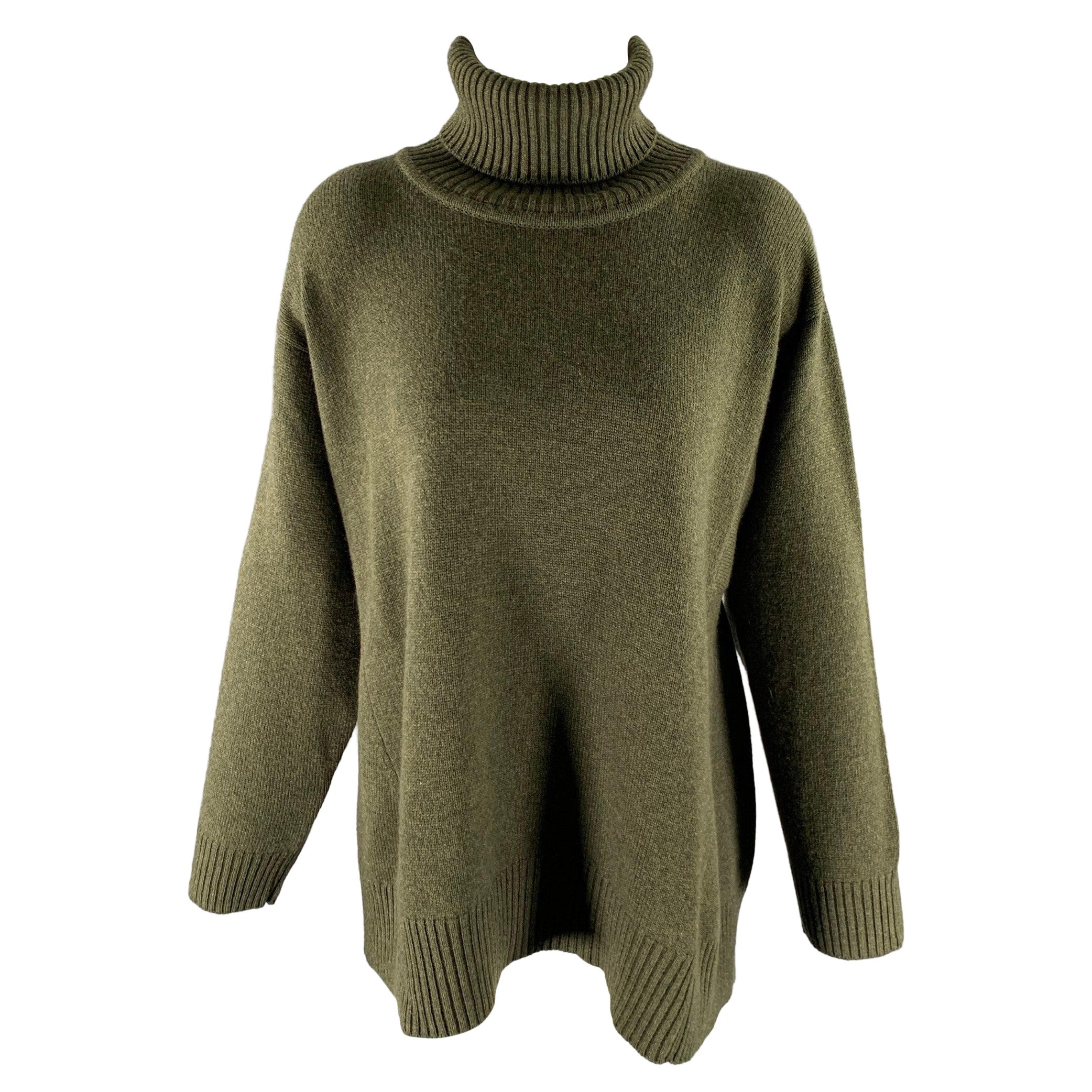 ESKANDAR Size M Green Olive Cashmere Oversized Turtleneck Sweater
