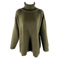 ESKANDAR Size M Green Olive Cashmere Oversized Turtleneck Sweater