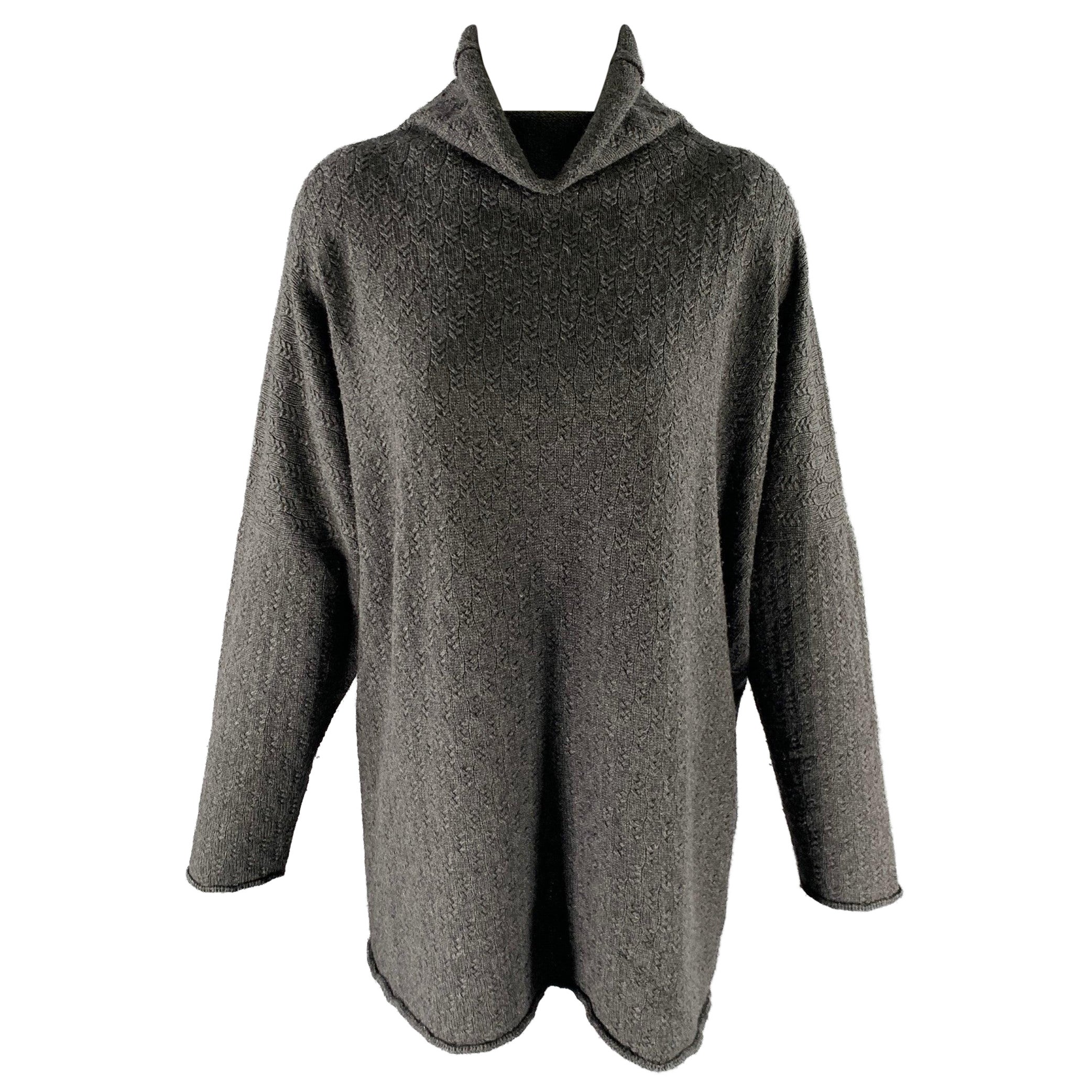 ESKANDAR Größe M Grauer Seiden-Kaschmir-Rollkragenpullover in Übergröße