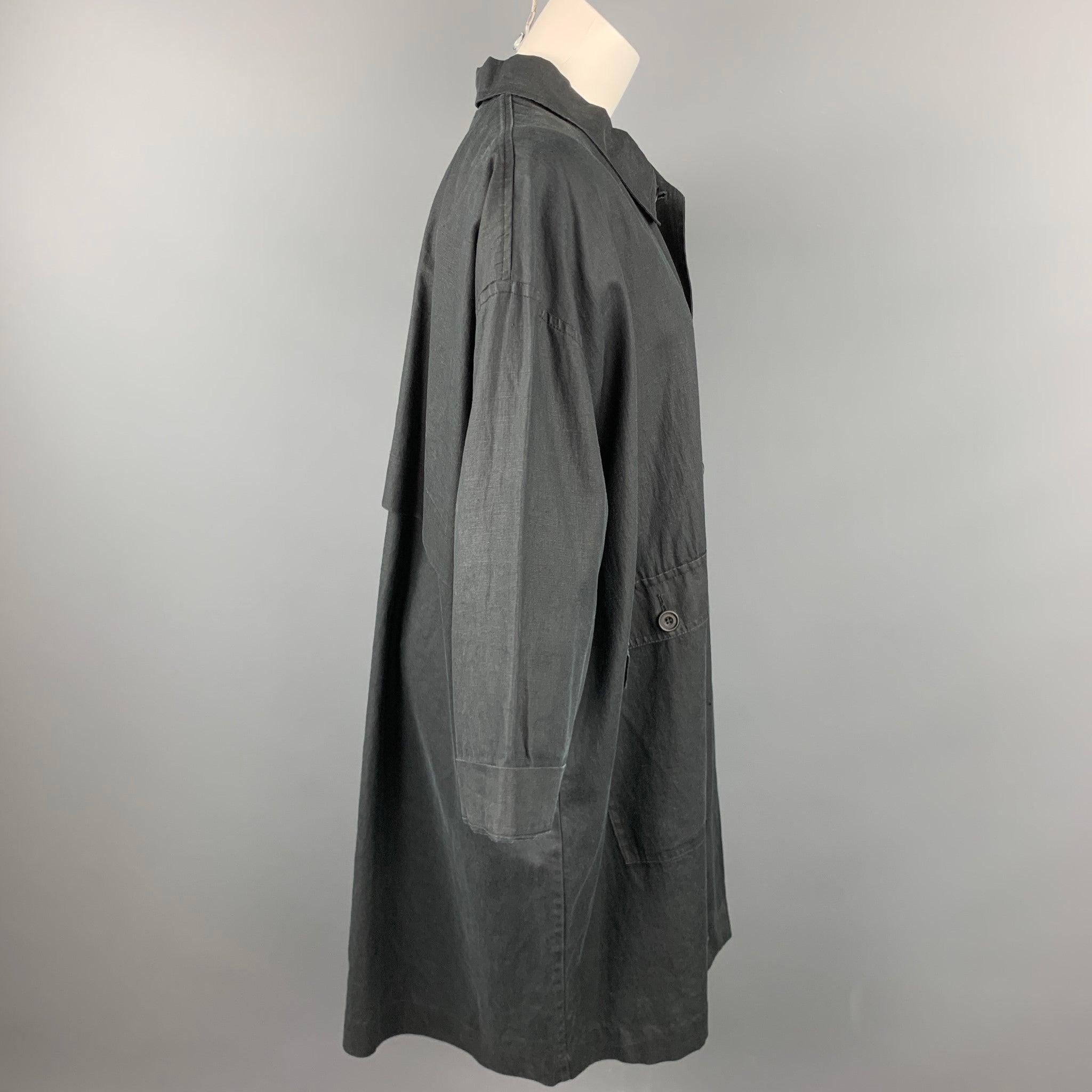 ESKANDAR Size One Size Charcoal Linen Overcoat In Excellent Condition For Sale In San Francisco, CA