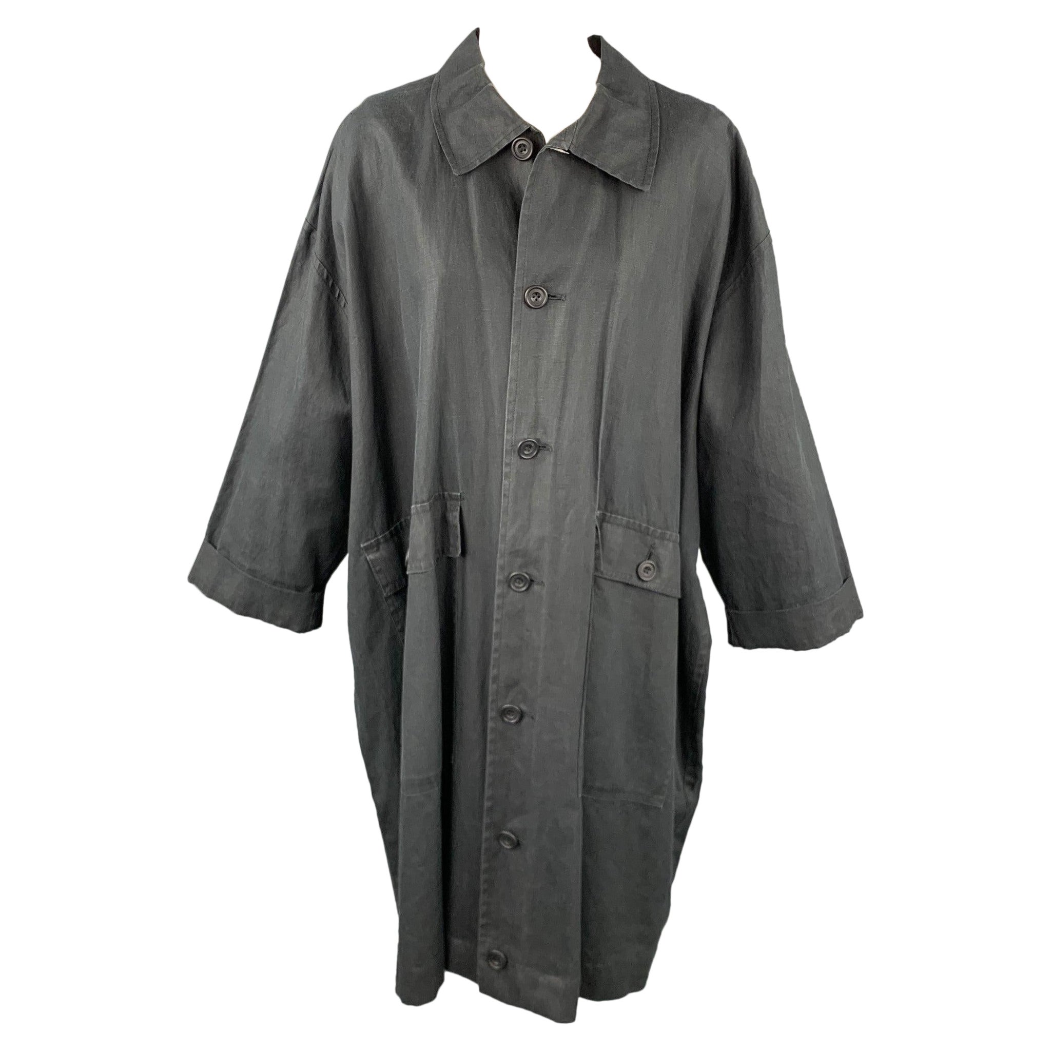 ESKANDAR Size One Size Charcoal Linen Overcoat