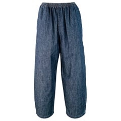 ESKANDAR Size S/M Navy Indigo Cotton High Waisted Tapered Elastic Waistband Casual Pants ESKANDAR Size S/M Navy Indigo Cotton High Waisted Tapered Elastic Waistband Casual Pants