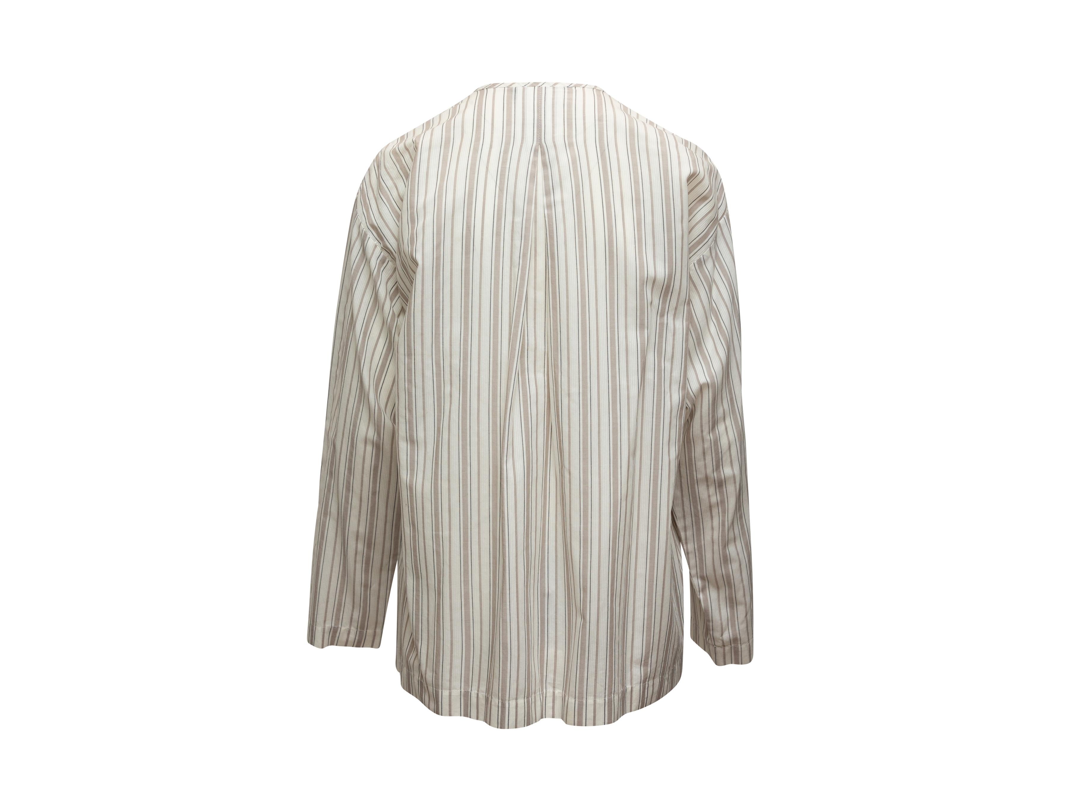 Eskandar White & Grey Striped Button-Up Top In Excellent Condition In New York, NY
