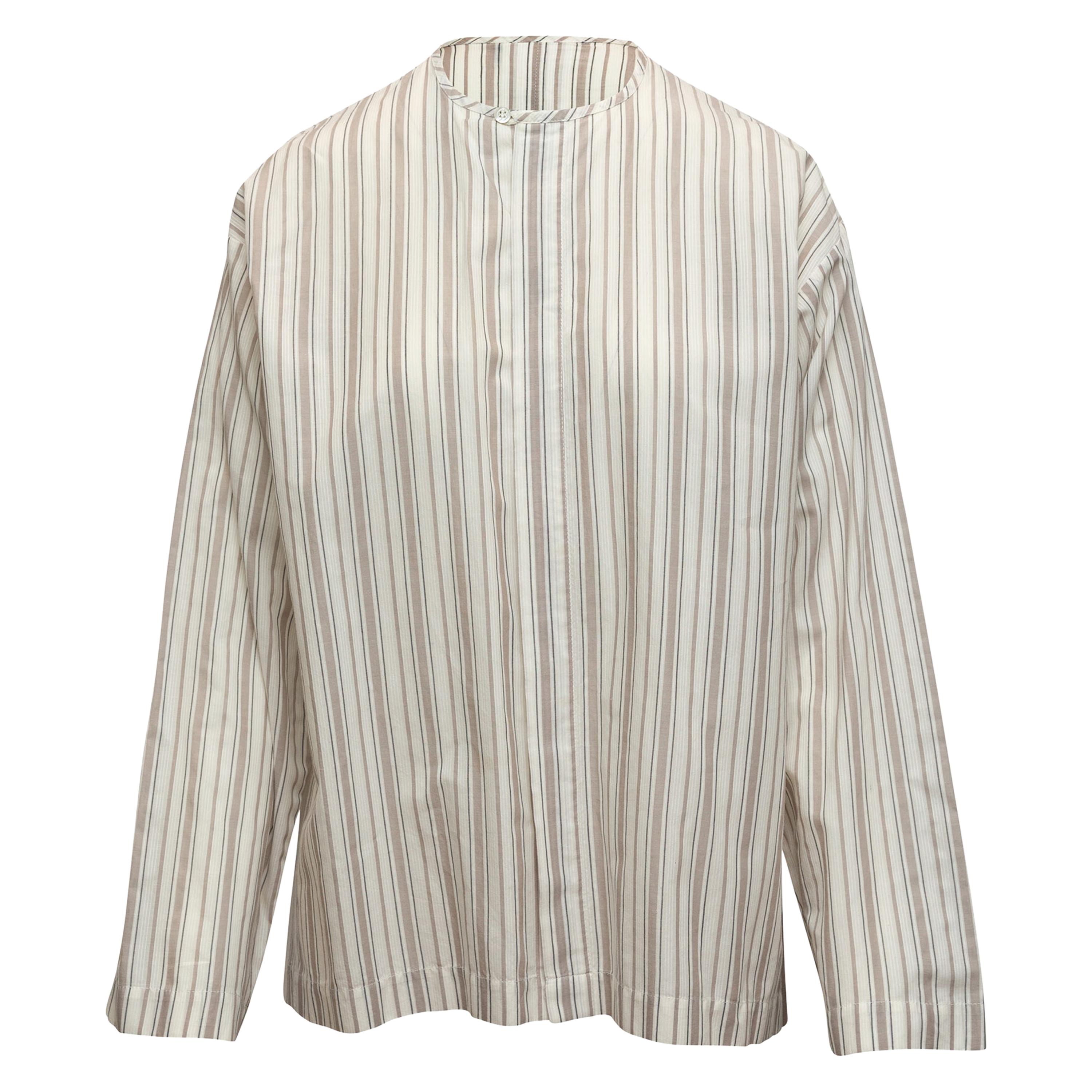 Eskandar White & Grey Striped Button-Up Top